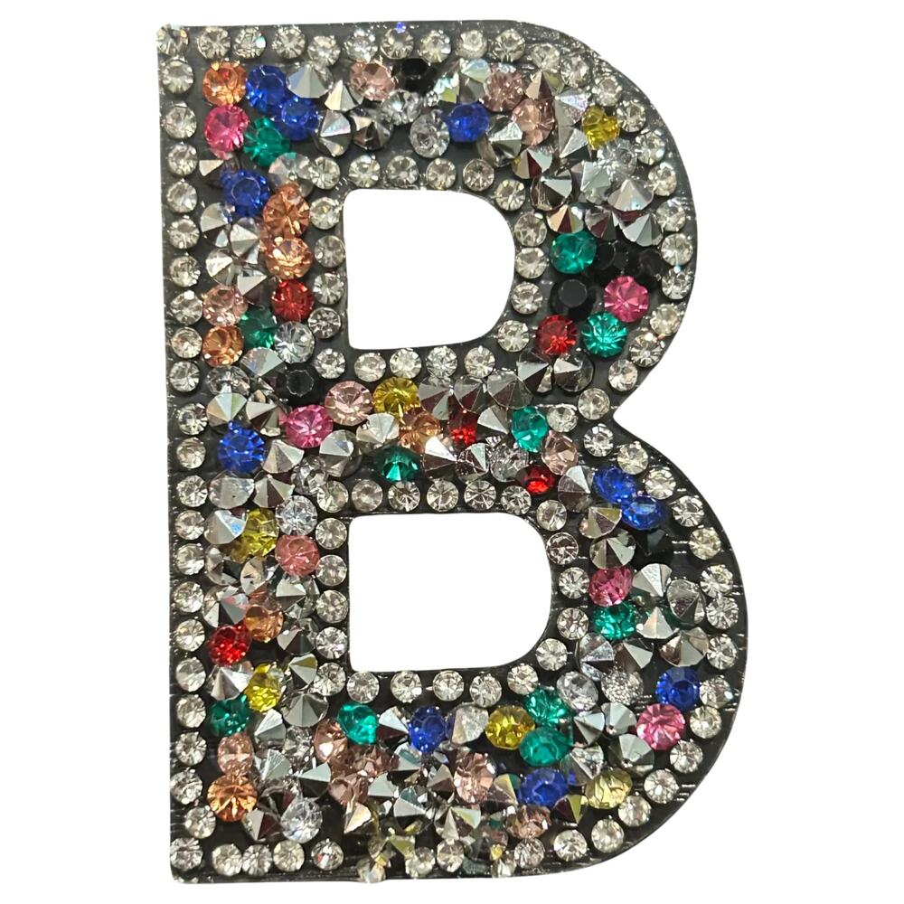 Letter B Multicolor Rhinestone Iron On Patch - Picture 2 of 2